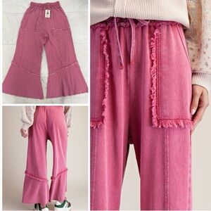 ❌SOLD❌Easel NWT Frayed Hem Wide Leg Pants in Raspberry SZM